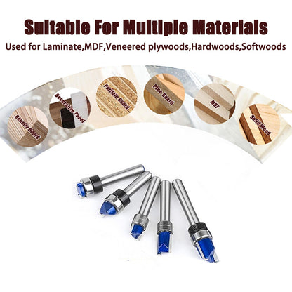 5PCS Flush Trim Router Bit Set 1/4" Shank, Bottom Bearing Carbide Pattern Straight Bits for Wood Trimming & Slot Cutting