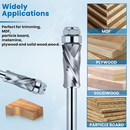 Bottom Bearing Compression Spiral Flush Trim Router Bits, Solid Carbide, CNC Pattern and Template for Wood Trimming