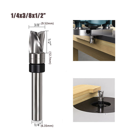 3 Flute Downcut Flush Trim Router Bit with Top Bearing, Carbide Spiral Pattern Template Bit for Woodworking