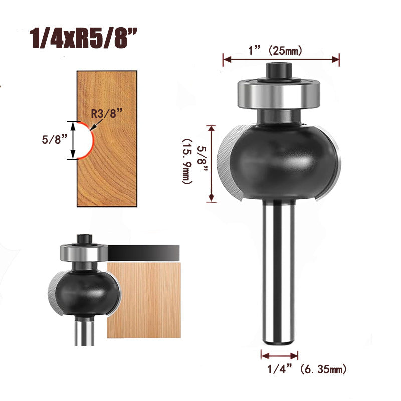 1Pcs Concave Sunk Bead Router Bit, 1/4" Shank, Carbide Bearing-Guided Decorative Edging Bits, Multiple Radius Sizes