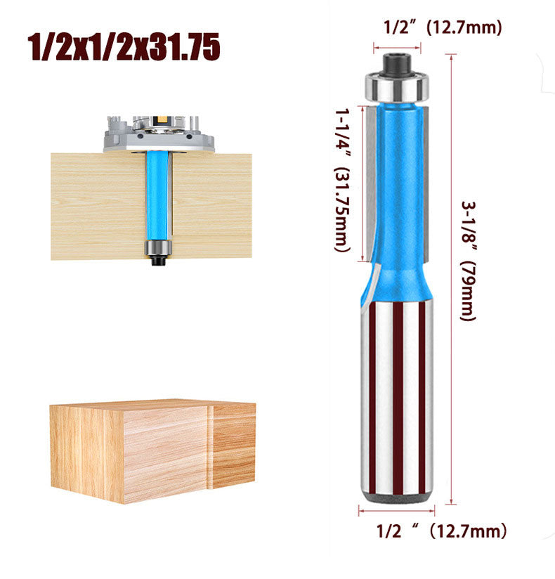Double Flute Straight Milling Cutter Flush Trim Router Bit with Top Bearing Woodworking Template Grooving Trimming Routing Tool