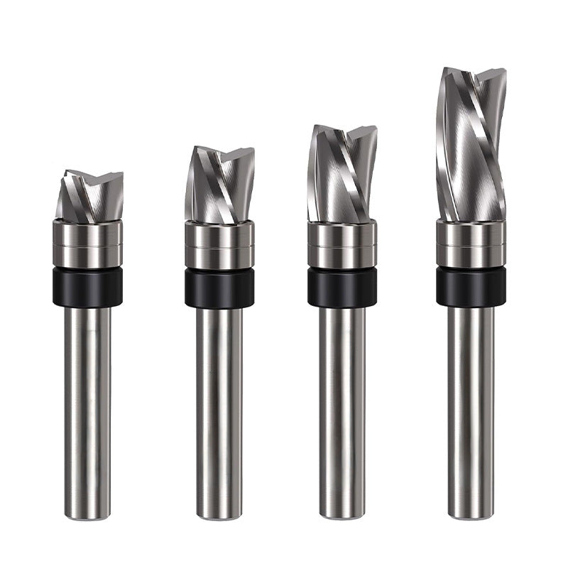 3 Flute Downcut Flush Trim Router Bit with Top Bearing, Carbide Spiral Pattern Template Bit for Woodworking