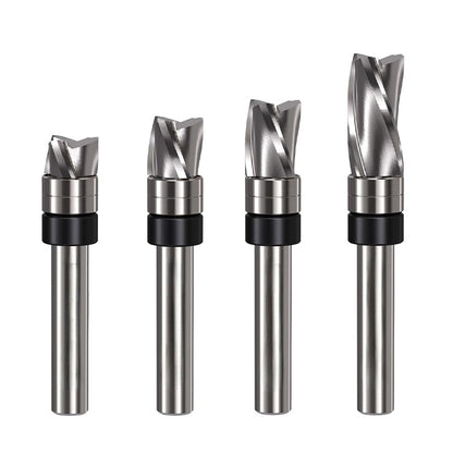 3 Flute Downcut Flush Trim Router Bit with Top Bearing, Carbide Spiral Pattern Template Bit for Woodworking