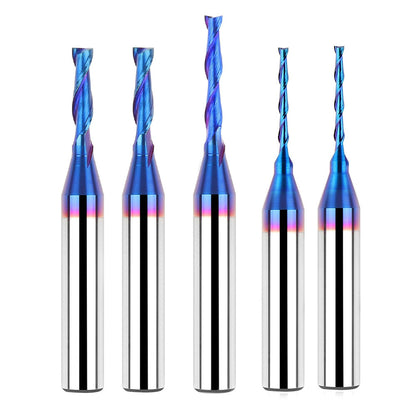 CNC Spiral Upcut Router Bit, 1/4" Shank Solid Carbide End Mill with NaCo Coating for Wood Cutting, Carving, Engraving & Joinery