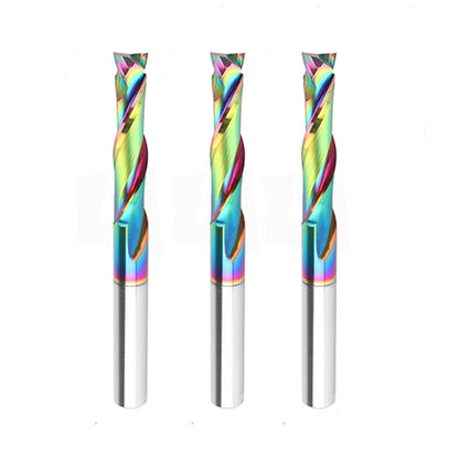 8mm Double-Edged Compound Milling Cutter Spiral Tungsten Carbide Router Bit DLC Rainbow Coated CNC Tool for Wood and Acrylic Engraving