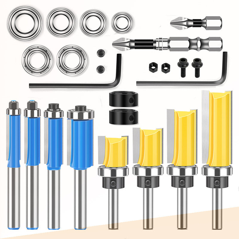 8PCS 8mm Shank Router Bit Set – Flush Trim & Straight Bits with Double Bearings for Woodworking, Edging & Trimming