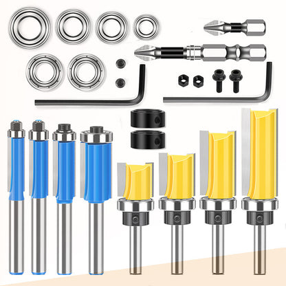 8PCS 8mm Shank Router Bit Set – Flush Trim & Straight Bits with Double Bearings for Woodworking, Edging & Trimming