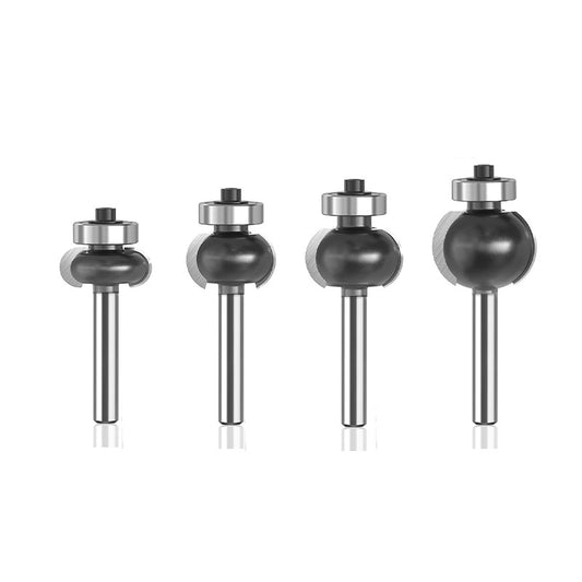 4Pcs Concave Sunk Bead Router Bit Set, 1/4" Shank, Carbide Bearing-Guided Decorative Edging Bits, Multiple Radius Sizes
