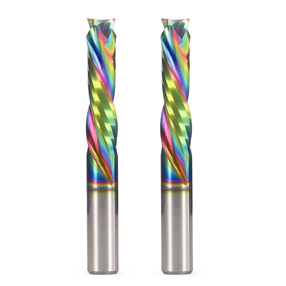 1/4" Double-Edged Compound Milling Cutter Spiral Tungsten Carbide Router Bit DLC Rainbow Coated CNC Tool