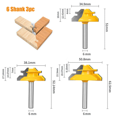 1PC or 3PCS 6mm Shank 45° Lock Miter Router Bit Tungsten Carbide Woodworking Milling Cutter