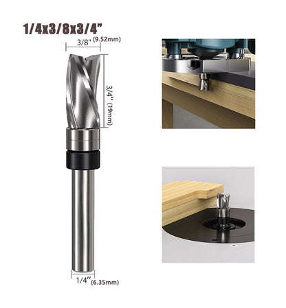 3 Flute Downcut Flush Trim Router Bit with Top Bearing, Carbide Spiral Pattern Template Bit for Woodworking