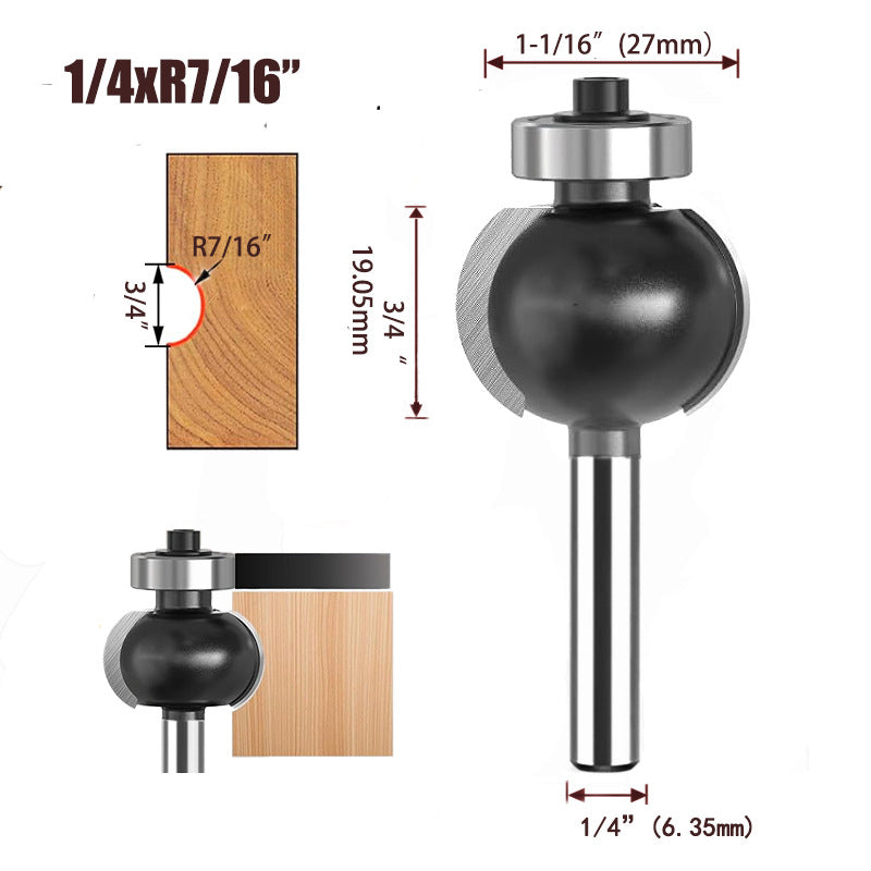 1Pcs Concave Sunk Bead Router Bit, 1/4" Shank, Carbide Bearing-Guided Decorative Edging Bits, Multiple Radius Sizes