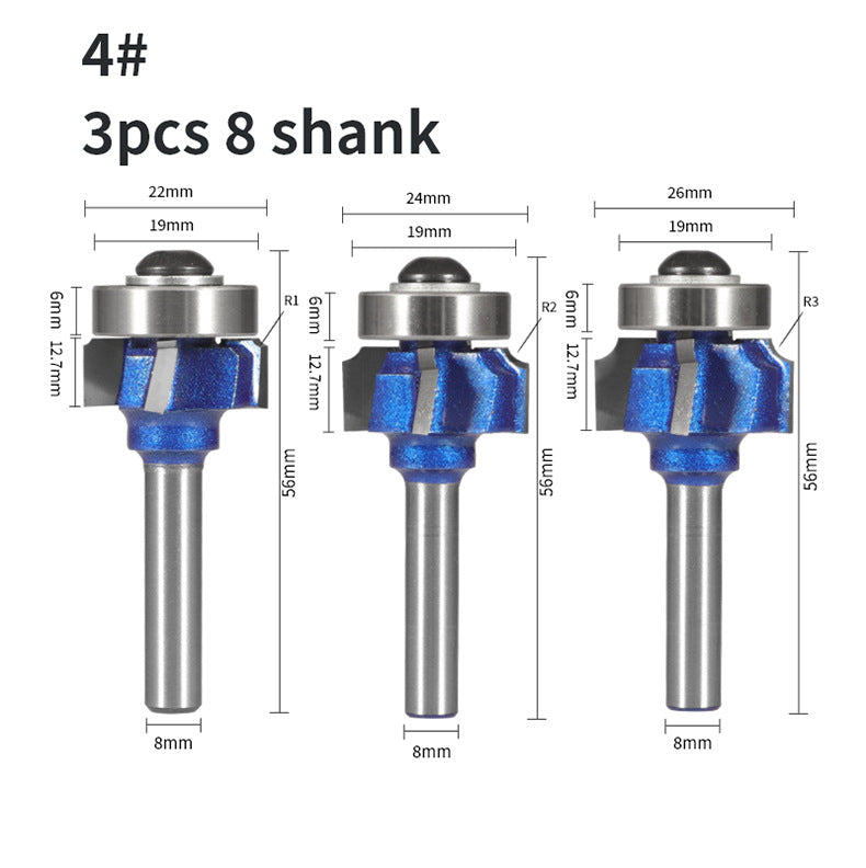 8mm Shank 4 Flute Woodworking Router Bit Set R1 R2 R3 Corner and Edge Milling Cutter