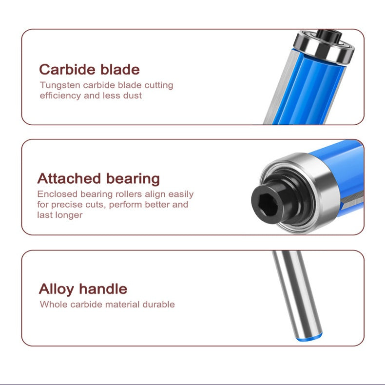 Double Flute Straight Milling Cutter Flush Trim Router Bit with Top Bearing Woodworking Template Grooving Trimming Routing Tool