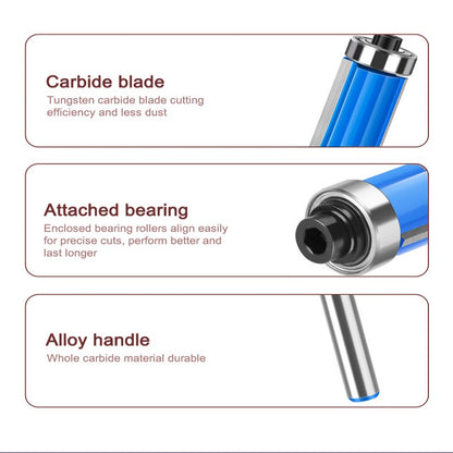 Double Flute Straight Milling Cutter Flush Trim Router Bit with Top Bearing Woodworking Template Grooving Trimming Routing Tool