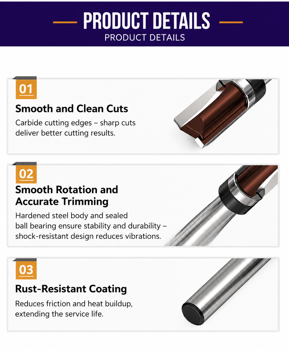 1PCS Flush Trim Router Bit Set 8 mm Shank, Top Bearing Copy Cutter with Starting Ring for Woodworking