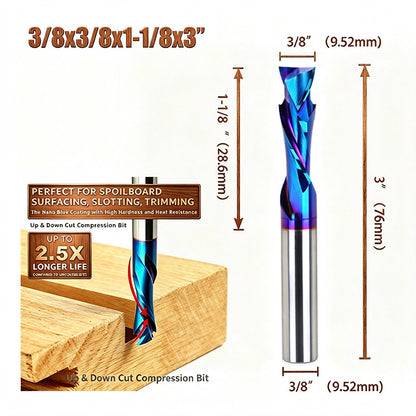 3/8 Inch Shank 1-1/8" Cutting Length Compression CNC Router Bit Spiral End Mill