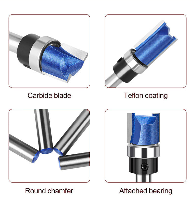 4PCS Flush Trim Router Bit Set 1/4" Shank, Bottom Bearing Carbide Pattern Straight Bits for Wood Trimming & Slot Cutting