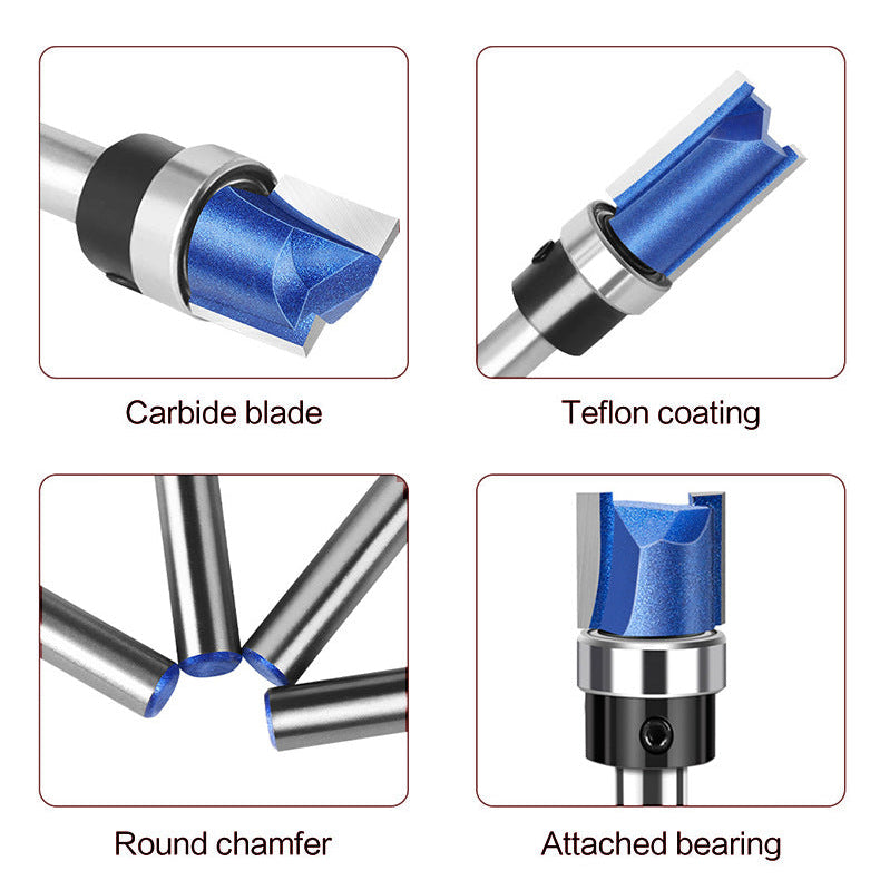 5PCS Flush Trim Router Bit Set 1/4" Shank, Bottom Bearing Carbide Pattern Straight Bits for Wood Trimming & Slot Cutting