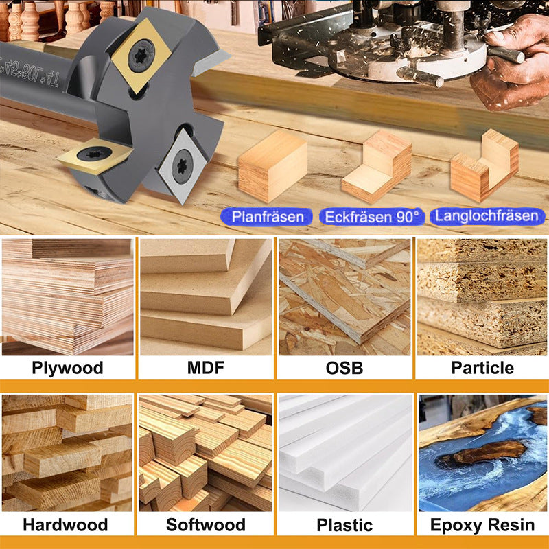 8mm Shank Anti Vibration 2+2 Carbide Insert Wood Router Bit with Removable Blade for Efficient Surfacing Slotting and Leveling
