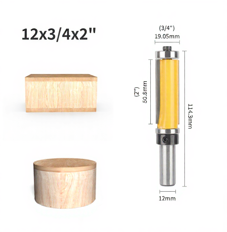 6 Pcs Flush Trim Router Bit Set with Top & Bottom Bearing, 3/4 Inch Cutting Diameter, 12mm Shank