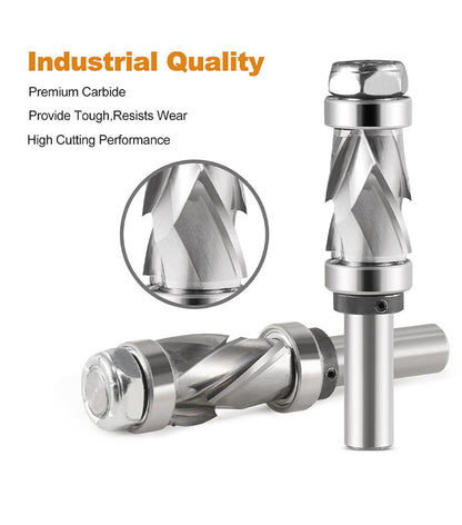 7/8" Cutting Dia 1/2" Shank Compression Spiral Flush Trim Router Bit with Top & Bottom Bearing For Wood Trimming Template and Pattern Work