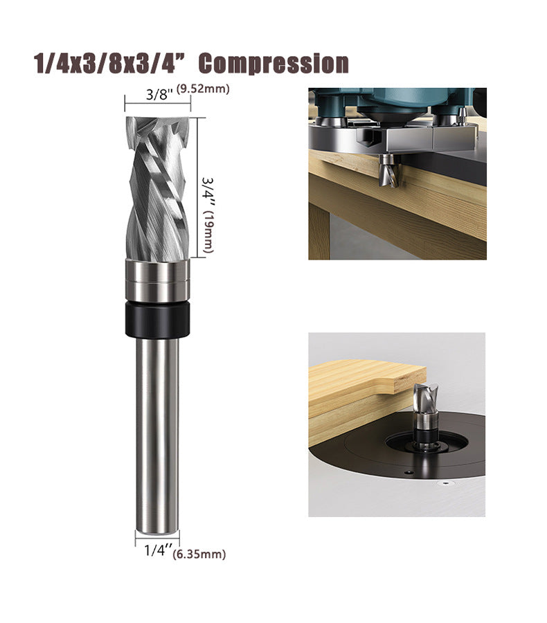 3 Flute Downcut Flush Trim Router Bit with Top Bearing, Carbide Spiral Pattern Template Bit for Woodworking