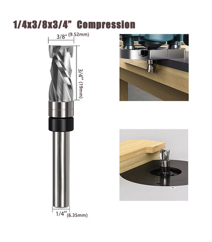 3 Flute Downcut Flush Trim Router Bit with Top Bearing, Carbide Spiral Pattern Template Bit for Woodworking
