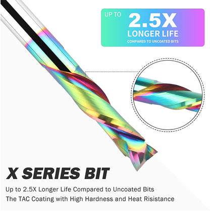 8mm Double-Edged Compound Milling Cutter Spiral Tungsten Carbide Router Bit DLC Rainbow Coated CNC Tool for Wood and Acrylic Engraving