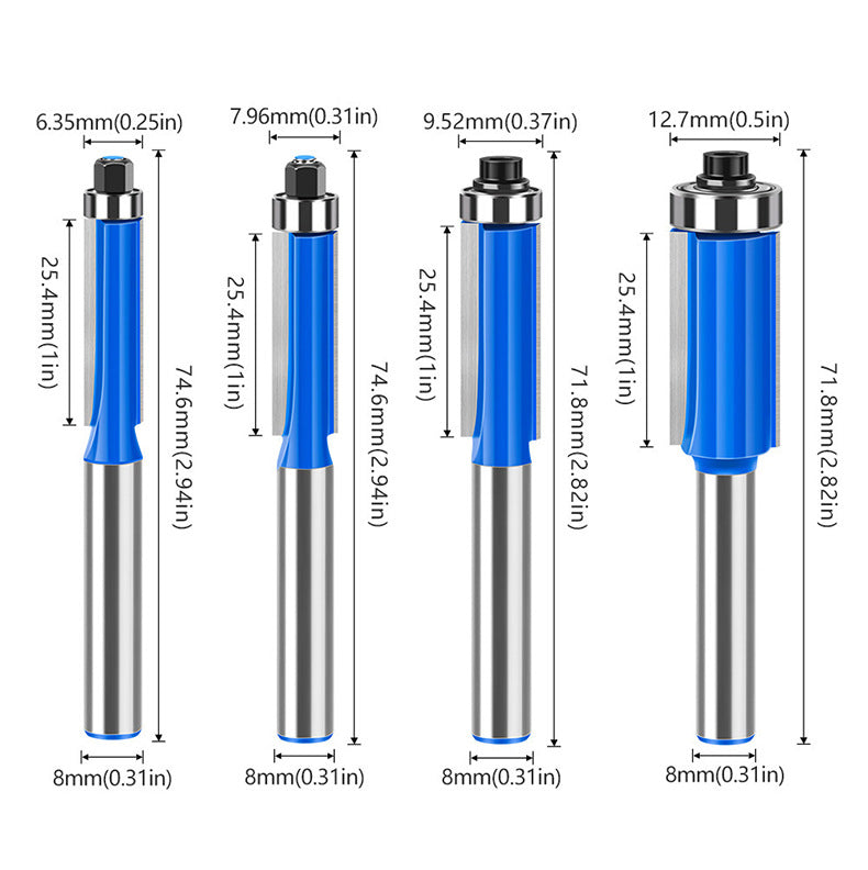 8PCS 8mm Shank Router Bit Set – Flush Trim & Straight Bits with Double Bearings for Woodworking, Edging & Trimming