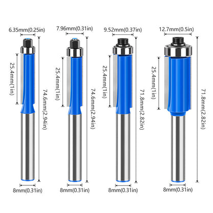8PCS 8mm Shank Router Bit Set – Flush Trim & Straight Bits with Double Bearings for Woodworking, Edging & Trimming