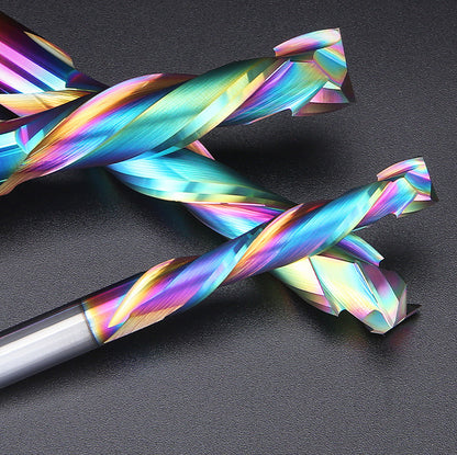 1/4" Double-Edged Compound Milling Cutter Spiral Tungsten Carbide Router Bit DLC Rainbow Coated CNC Tool