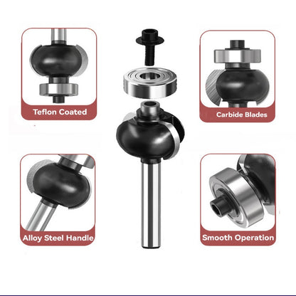 4Pcs Concave Sunk Bead Router Bit Set, 1/4" Shank, Carbide Bearing-Guided Decorative Edging Bits, Multiple Radius Sizes