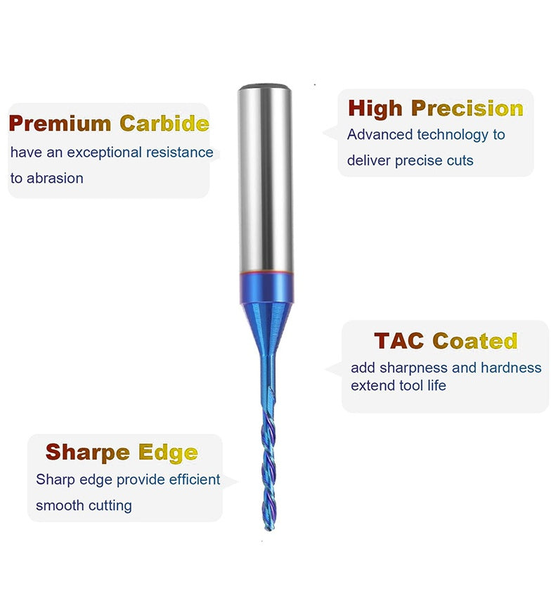 CNC Spiral Upcut Router Bit, 1/4" Shank Solid Carbide End Mill with NaCo Coating for Wood Cutting, Carving, Engraving & Joinery