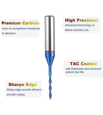 CNC Spiral Upcut Router Bit, 1/4" Shank Solid Carbide End Mill with NaCo Coating for Wood Cutting, Carving, Engraving & Joinery