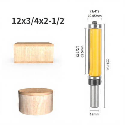 6 Pcs Flush Trim Router Bit Set with Top & Bottom Bearing, 3/4 Inch Cutting Diameter, 12mm Shank