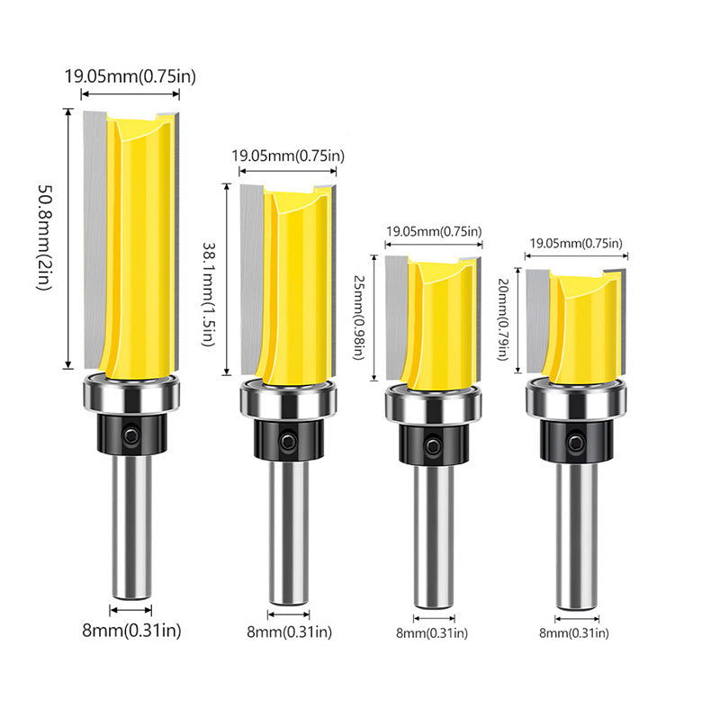 8PCS 8mm Shank Router Bit Set – Flush Trim & Straight Bits with Double Bearings for Woodworking, Edging & Trimming
