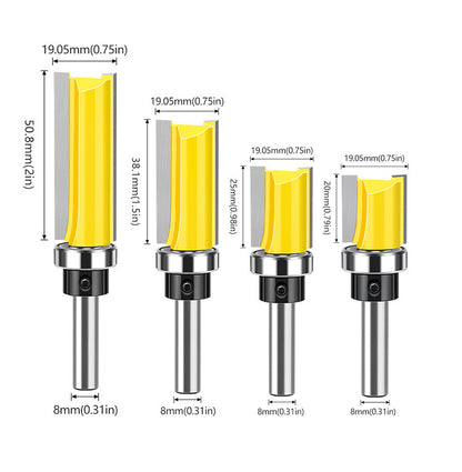 8PCS 8mm Shank Router Bit Set – Flush Trim & Straight Bits with Double Bearings for Woodworking, Edging & Trimming
