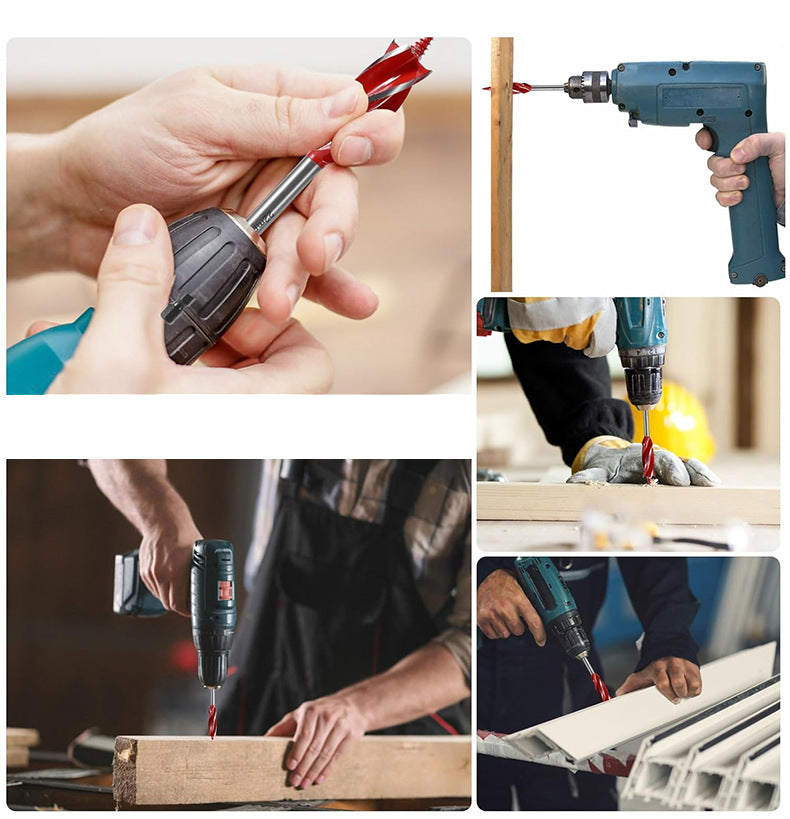 8PCS Wood Auger Drill Bit Set High Carbon Steel 1/4" Hex Shank 4 Flute Spiral Split Point for Woodworking and Plastic
