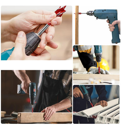8PCS Wood Auger Drill Bit Set High Carbon Steel 1/4" Hex Shank 4 Flute Spiral Split Point for Woodworking and Plastic