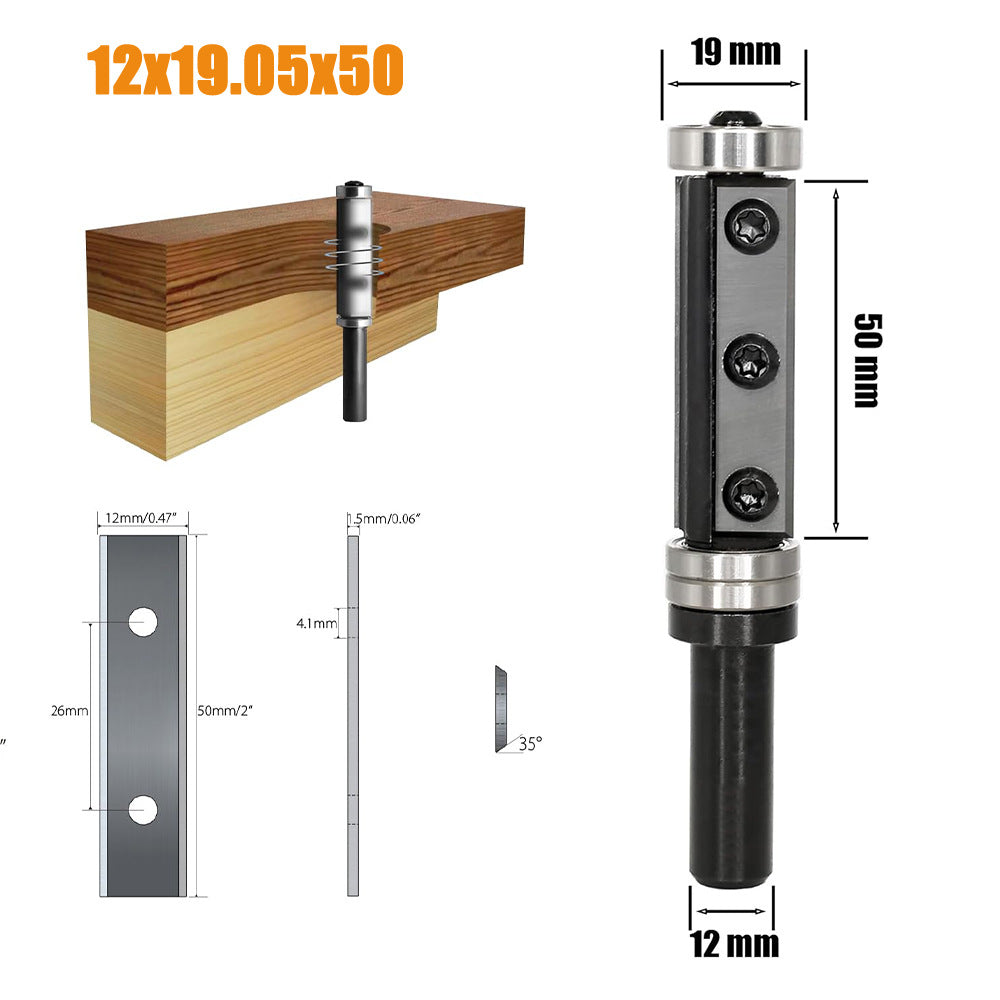 12mm 12.7mm Wood Flush Trim Router Bit Straight Double Flute Bearing Replaceable Carbide Inserts