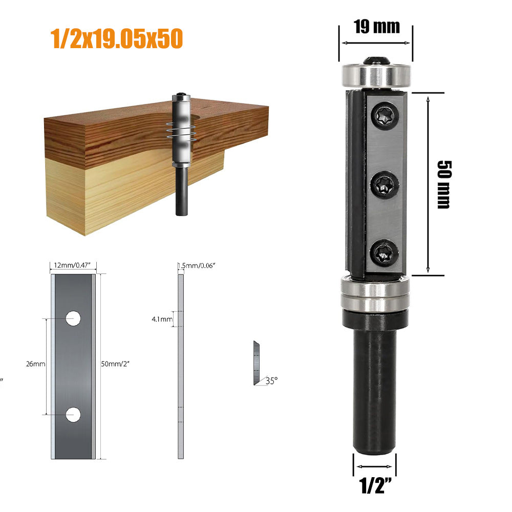 12mm 12.7mm Wood Flush Trim Router Bit Straight Double Flute Bearing Replaceable Carbide Inserts