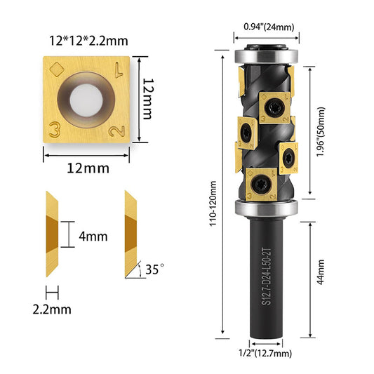 1/2" Shank Heavy Duty Spiral Double Bearing Flush Trim Bit with TiN Carbide Inserts