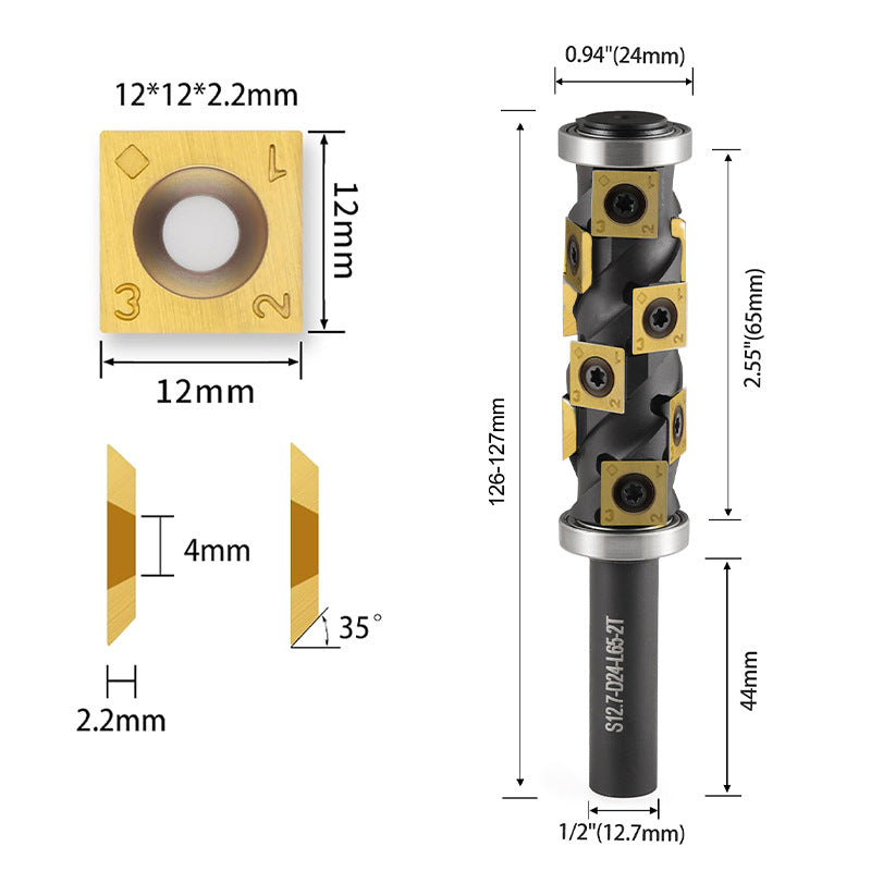1/2" Shank Heavy Duty Spiral Double Bearing Flush Trim Bit with TiN Carbide Inserts