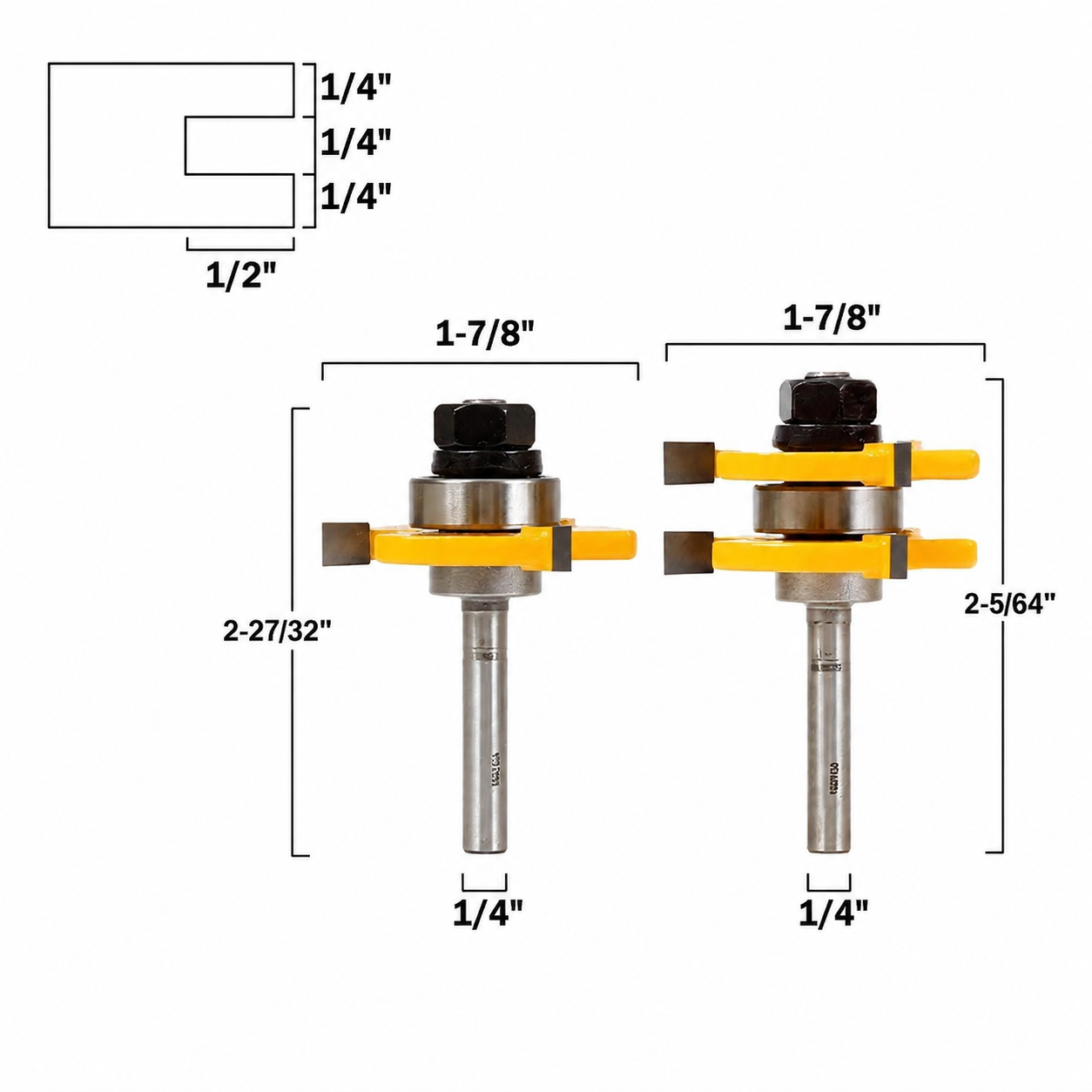 3/4" 2 Bit Tongue & Groove 1/4" Shank Router Bit Set
