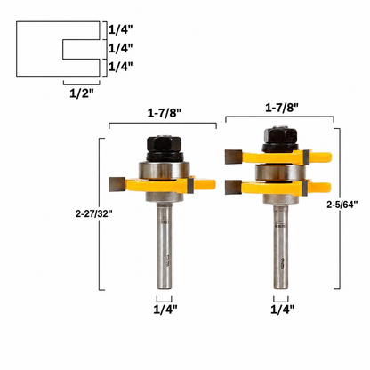 3/4" 2 Bit Tongue & Groove 1/4" Shank Router Bit Set