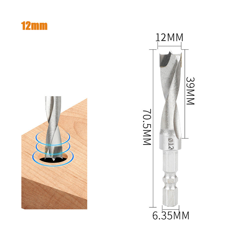 Hexagonal Handle Drill Bit 6.5/8/9/10/12mm Three-Point Carbide Blade Woodworking Drill for Wood Plastic Metal