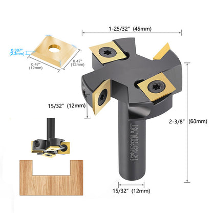 12mm Shank Anti Vibration 2+2 Carbide Insert Wood Router Bit with Removable Blade for Efficient Surfacing Slotting and Leveling