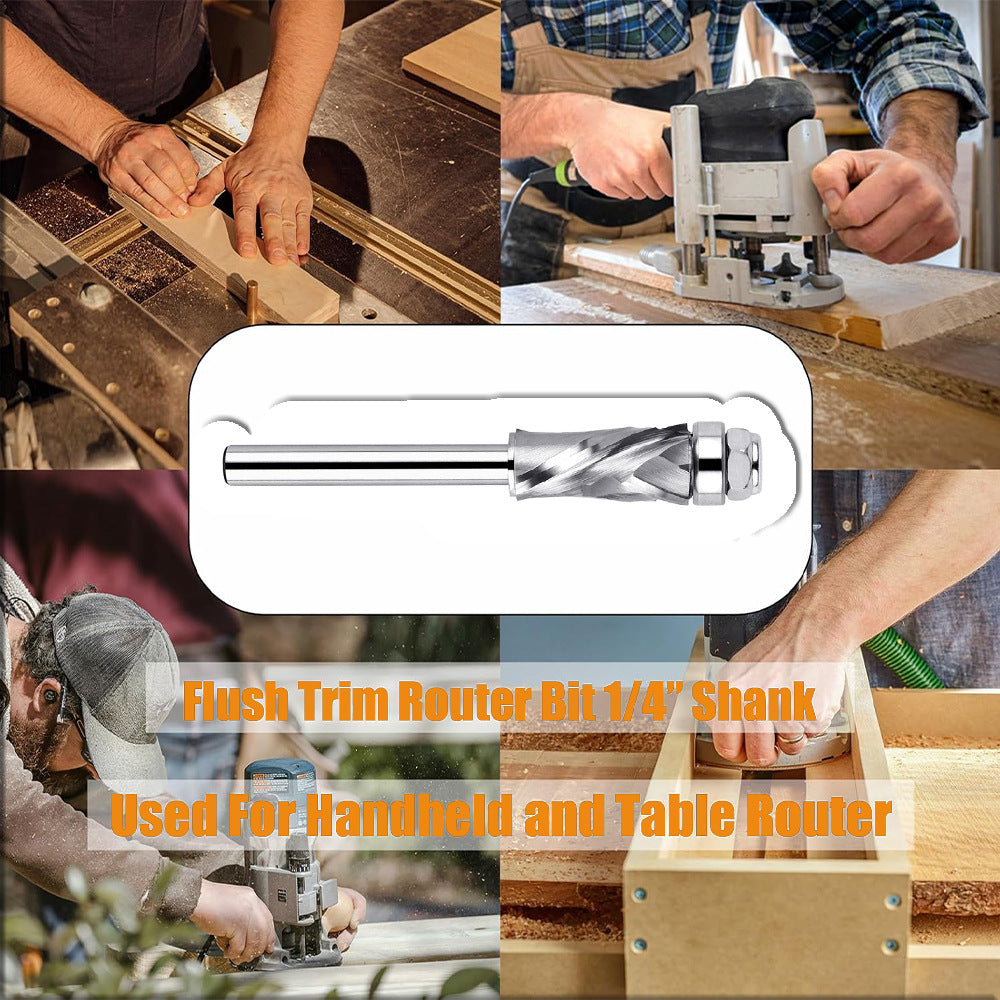 Bottom Bearing Compression Spiral Flush Trim Router Bits, Solid Carbide, CNC Pattern and Template for Wood Trimming