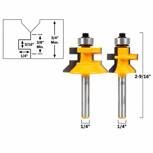 Flooring 2 Bit Tongue and Groove Flooring 1/4" Shank Router Bit Set